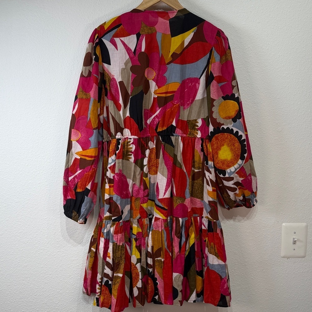 Kaktus Bright Floral Boho V-Neck Tunic Dress dress size Large - Picture 6 of 11